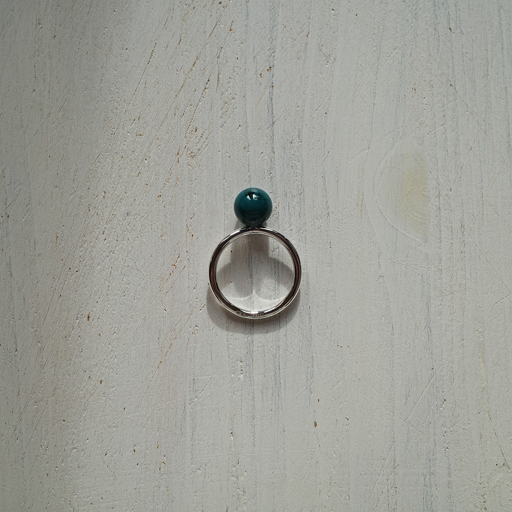 Anello Solitario Verde Petrolio