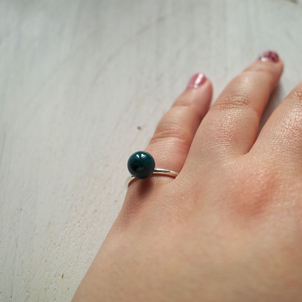 Anello Solitario Verde Petrolio - immagine 2